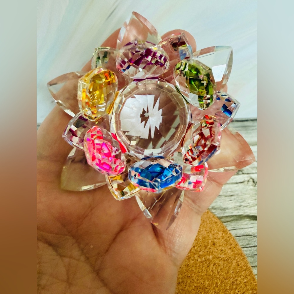 Multi-Color Crystal Lotus Flower Feng Shui Figurine – Glass Lotus Sun Catcher - Picture 5 of 5